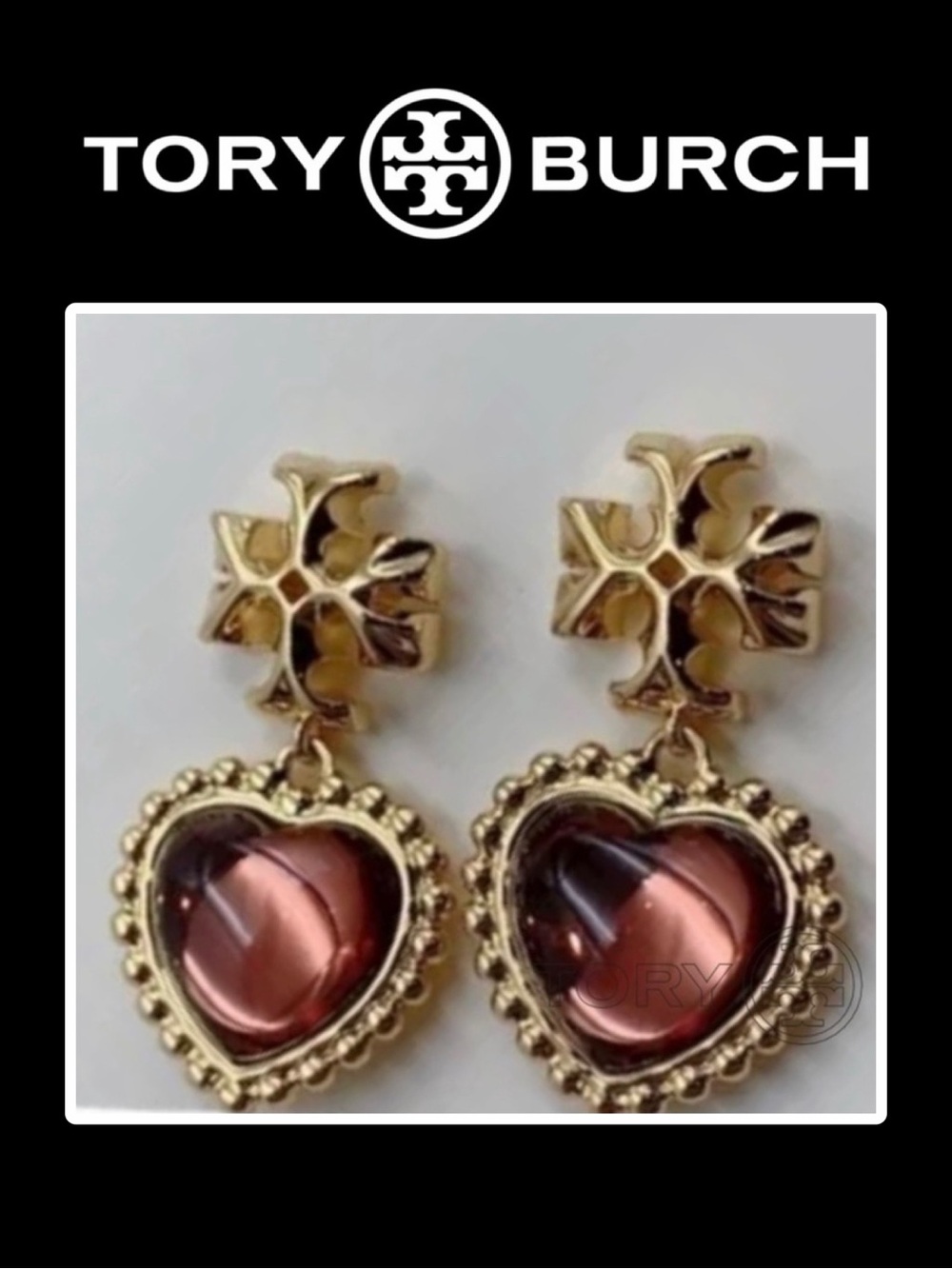 NWT - Tory Burch Roxanne Gold & Pink Heart Dangle Earrings